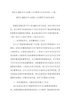 副区长2023年中心组第二次专题学习会发言材料(二篇).docx