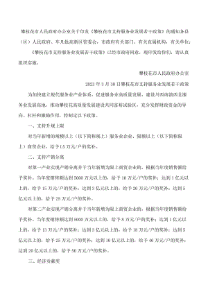 攀枝花市人民政府办公室关于印发《攀枝花市支持服务业发展若干政策》的通知.docx