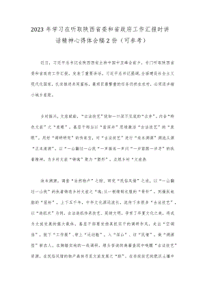 2023年学习在听取陕西省委和省政府工作汇报时讲话精神心得体会稿2份（可参考）.docx