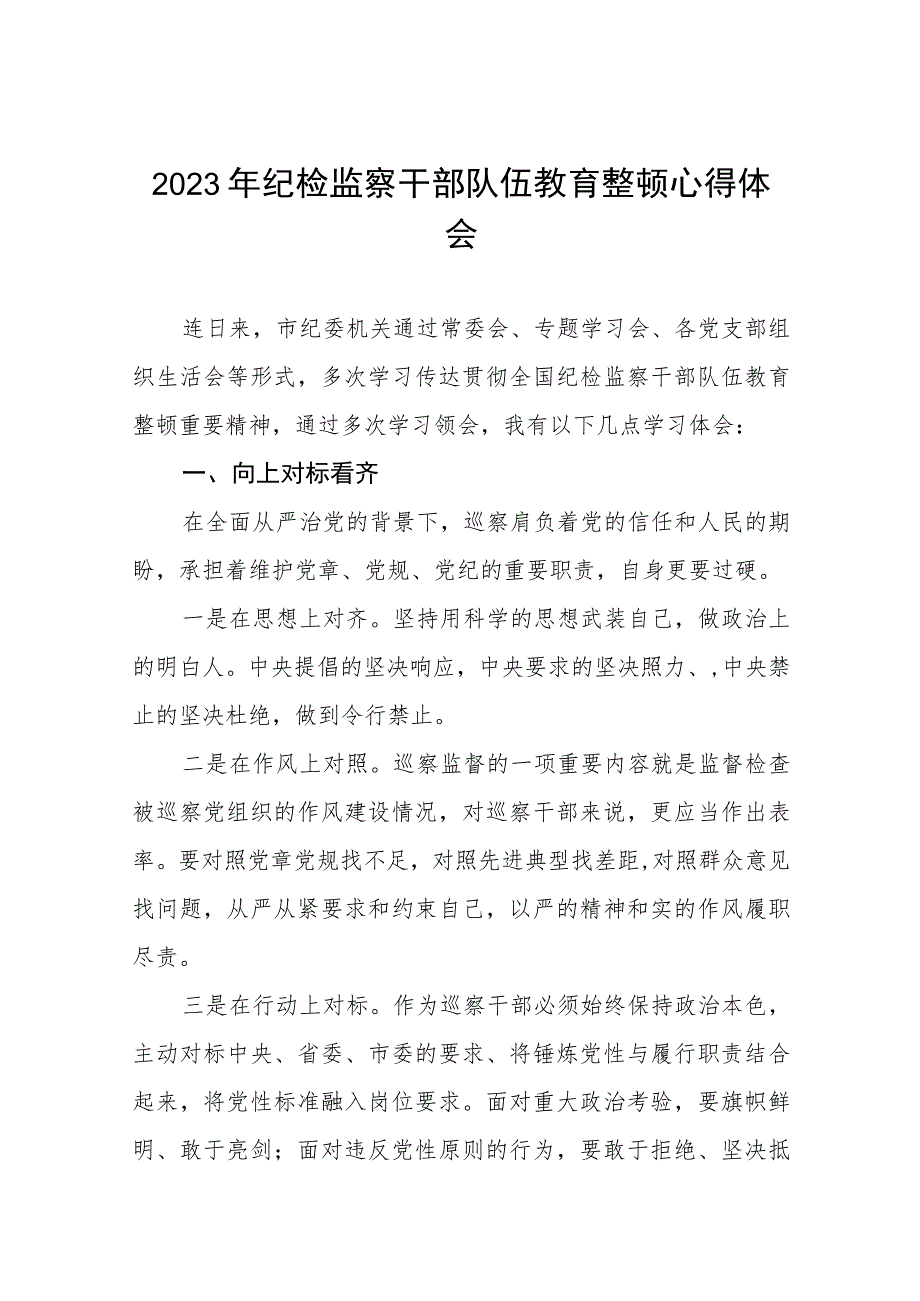 2023年纪检监察干部队伍教育整顿活动学习体会八篇.docx_第1页