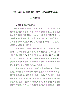 2023年上半年招商引资工作总结及下半年工作计划（20230628）.docx