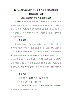 （2篇）2023主题教育专题民主生活会方案及总结点评讲话.docx