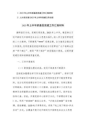 2023年上半年抓基层党建工作总结汇报材料范文2篇.docx