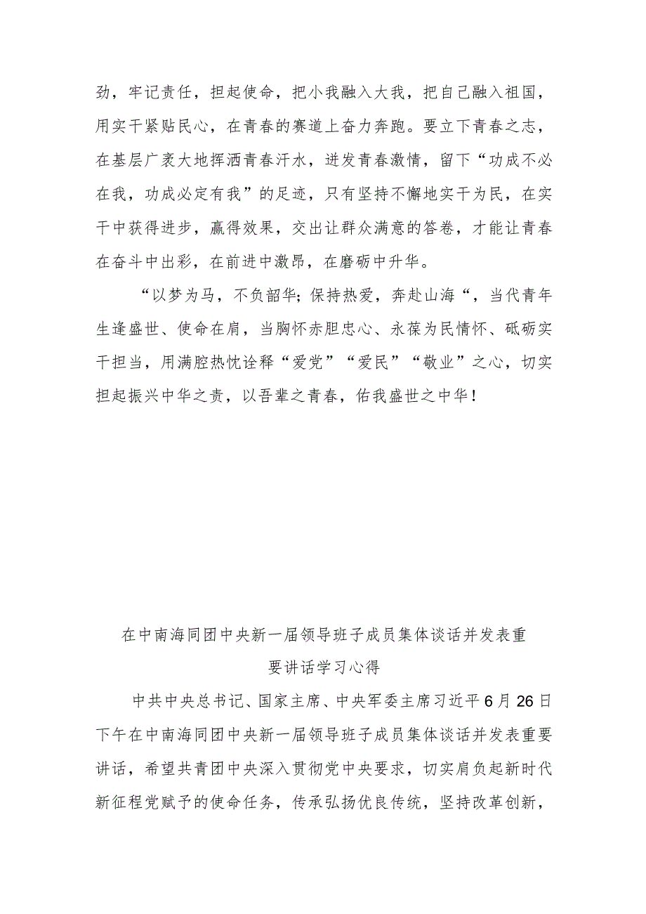 在中南海同团中央新一届领导班子成员集体谈话并发表重要讲话学习心得3篇.docx_第3页