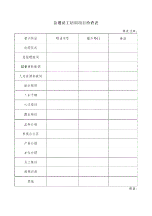 新进员工培训项目检查表.docx