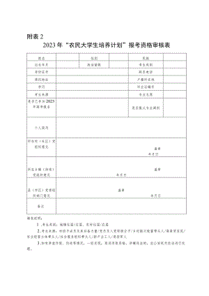 湖南2023年“农民大学生培养计划”报考资格审核表.docx