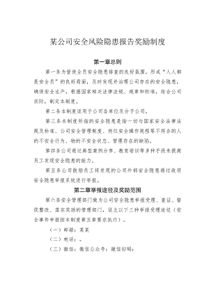 某公司安全风险隐患报告奖励制度.docx