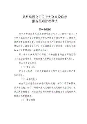 某某集团公司关于安全风险隐患报告奖励管理办法.docx