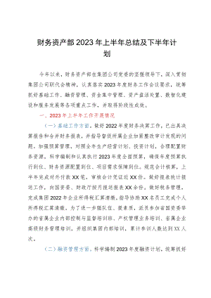 财务资产部2023年上半年总结及下半年计划.docx