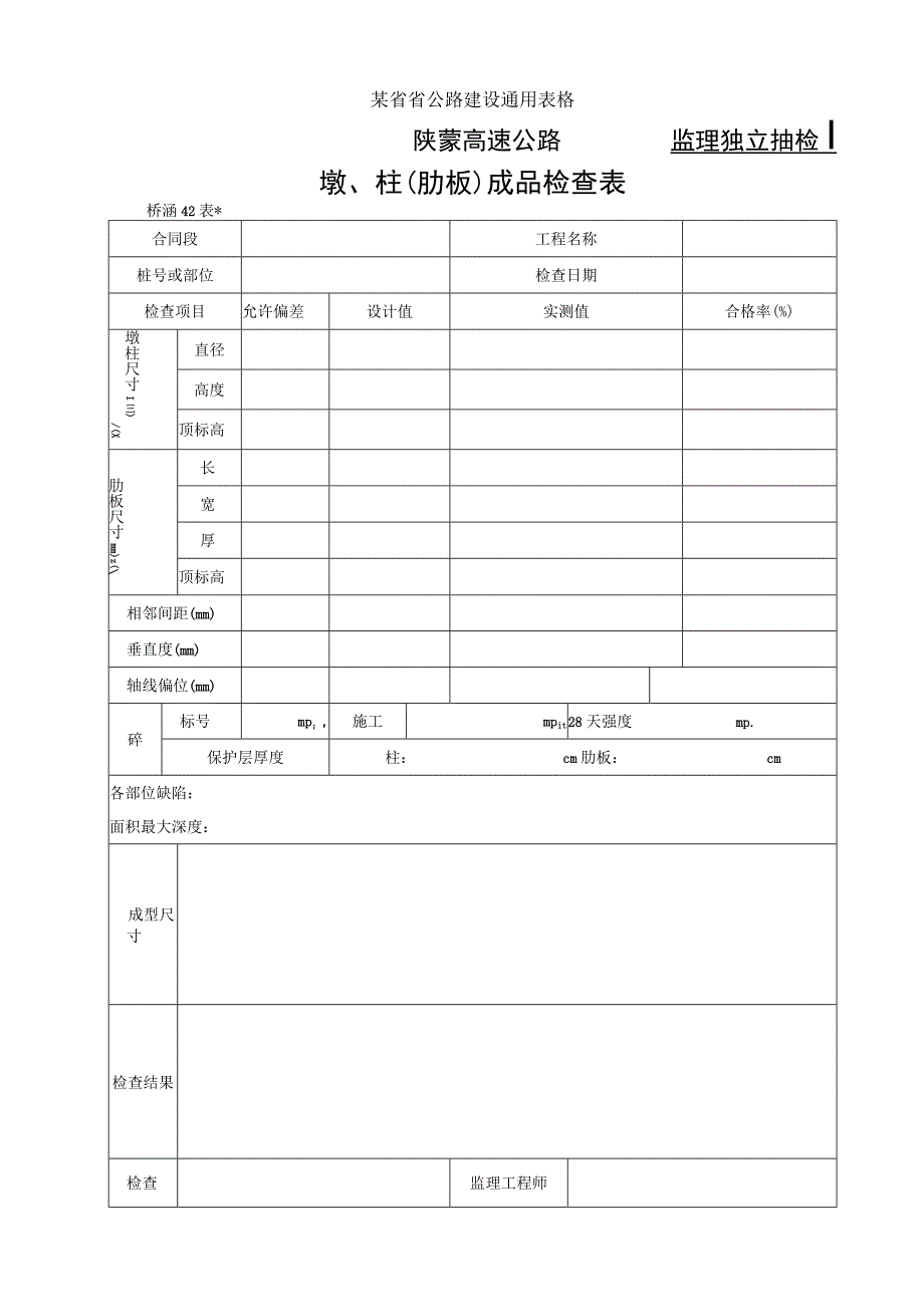 桥涵表42墩柱(肋板)成品检查表工程文档范本.docx_第1页