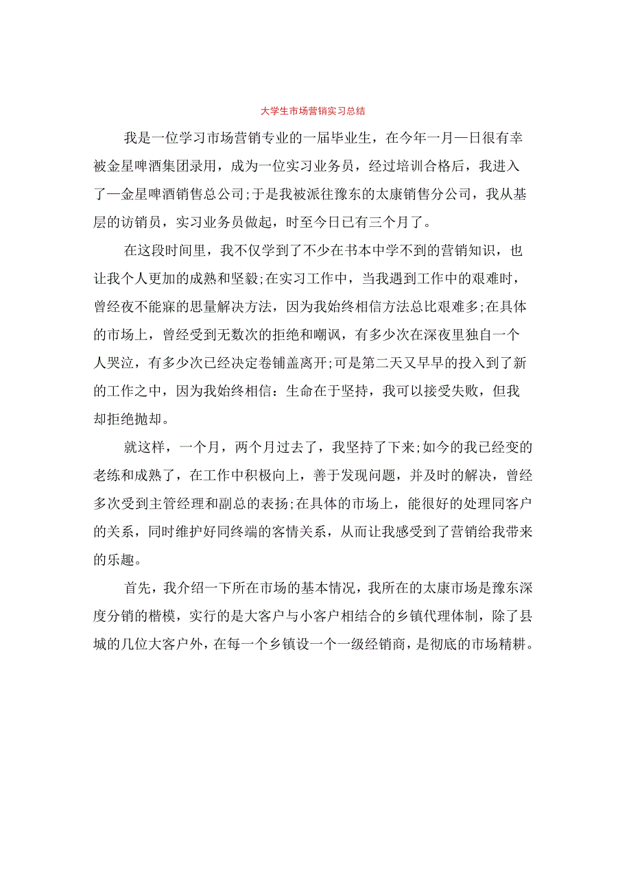 大学生市场营销实习总结(3篇).docx_第1页