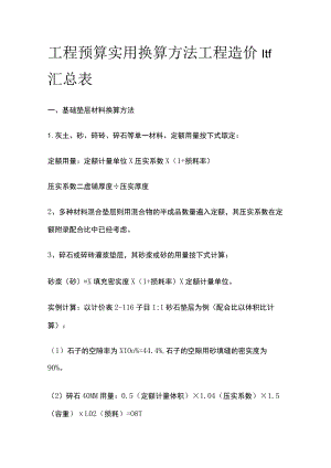 (全)工程预算实用换算方法 工程造价㎡汇总表.docx