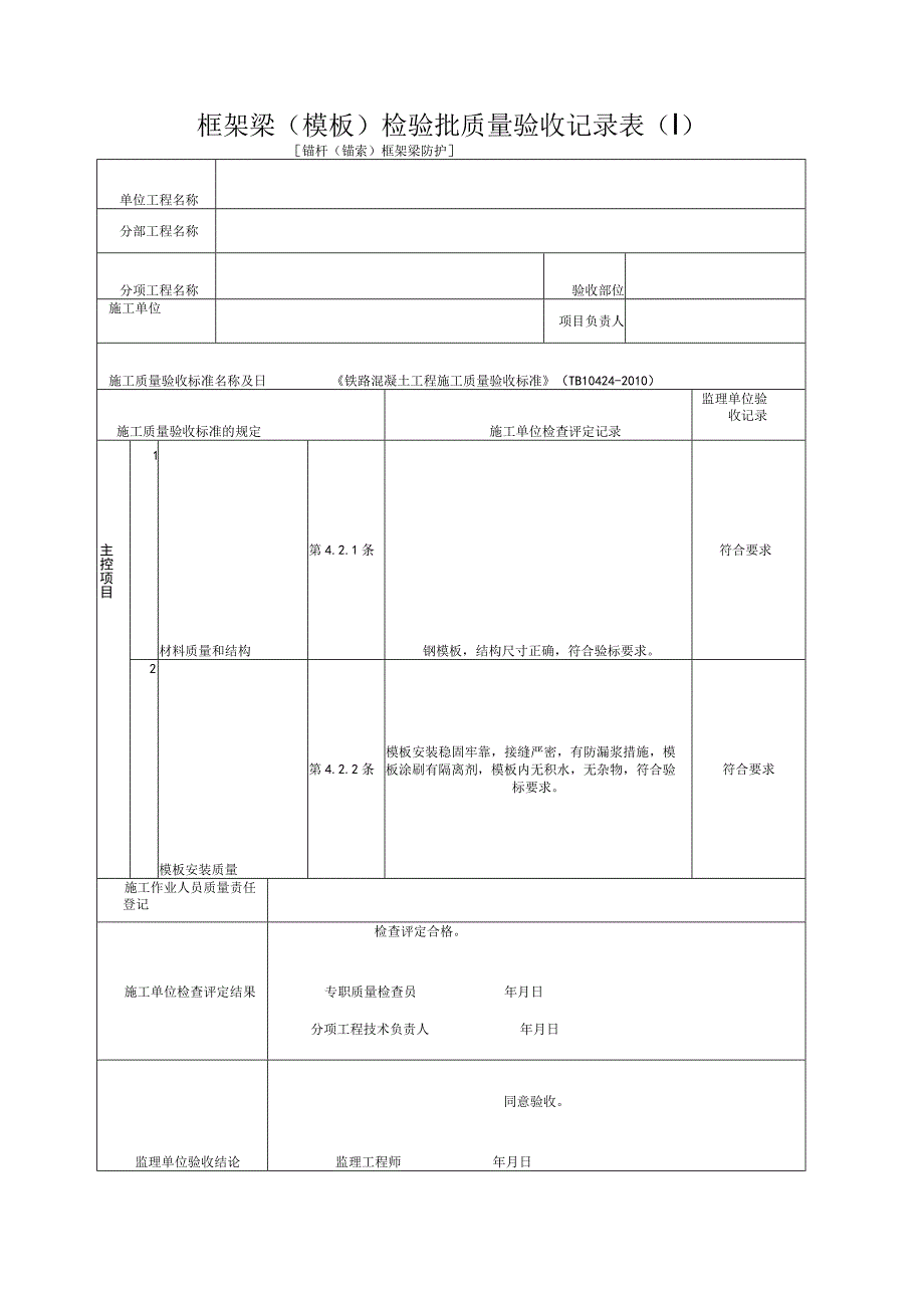 [锚杆(锚索)框架梁防护]框架梁(模板)检验批质量验收记录表(Ⅰ).docx_第1页