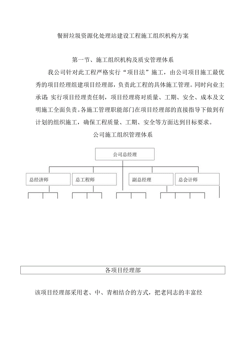 餐厨垃圾资源化处理站建设工程施工组织机构方案.docx_第1页