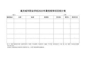 重庆城市职业学院2023年暑假维修项目统计表.docx