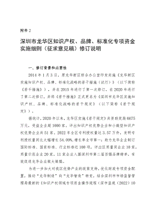 深圳市龙华区知识产权、品牌、标准化专项资金实施细则修订说明.docx