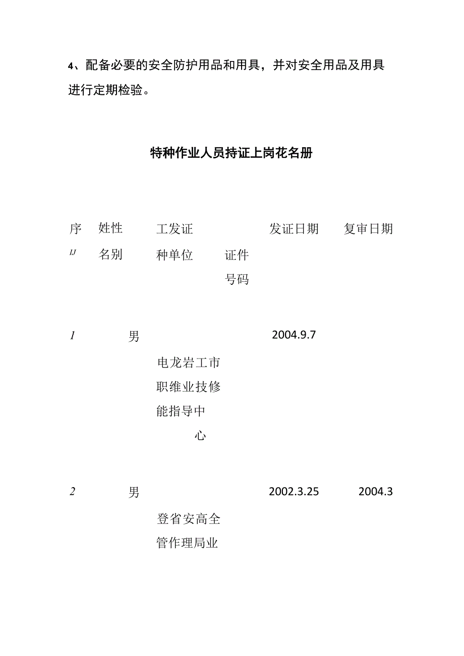 (全)特种作业持证上岗 管理制度 花名册.docx_第2页