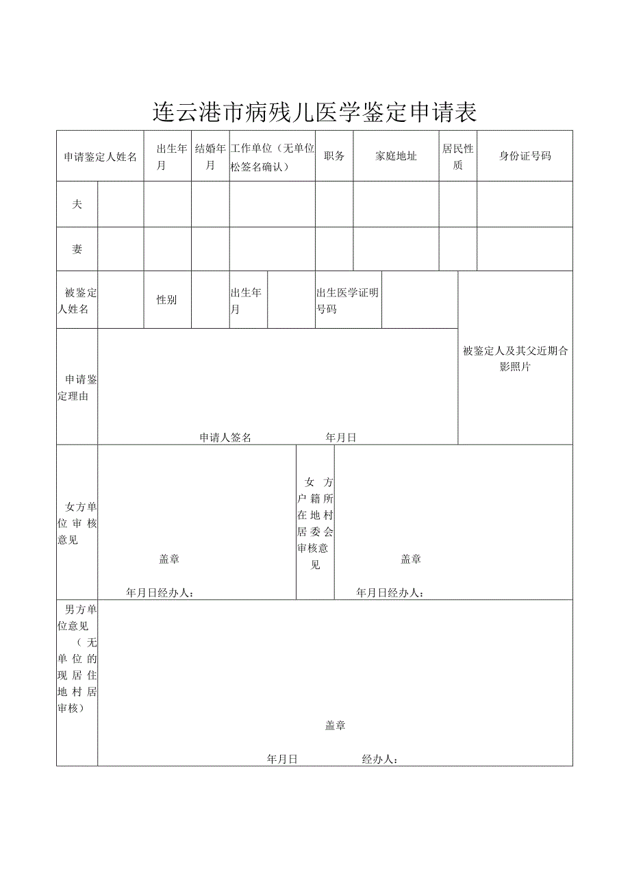 连云港市病残儿医学鉴定申请表.docx_第1页