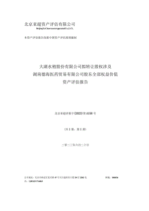 湖南德海医药贸易有限公司股东全部权益价值资产评估报告.docx