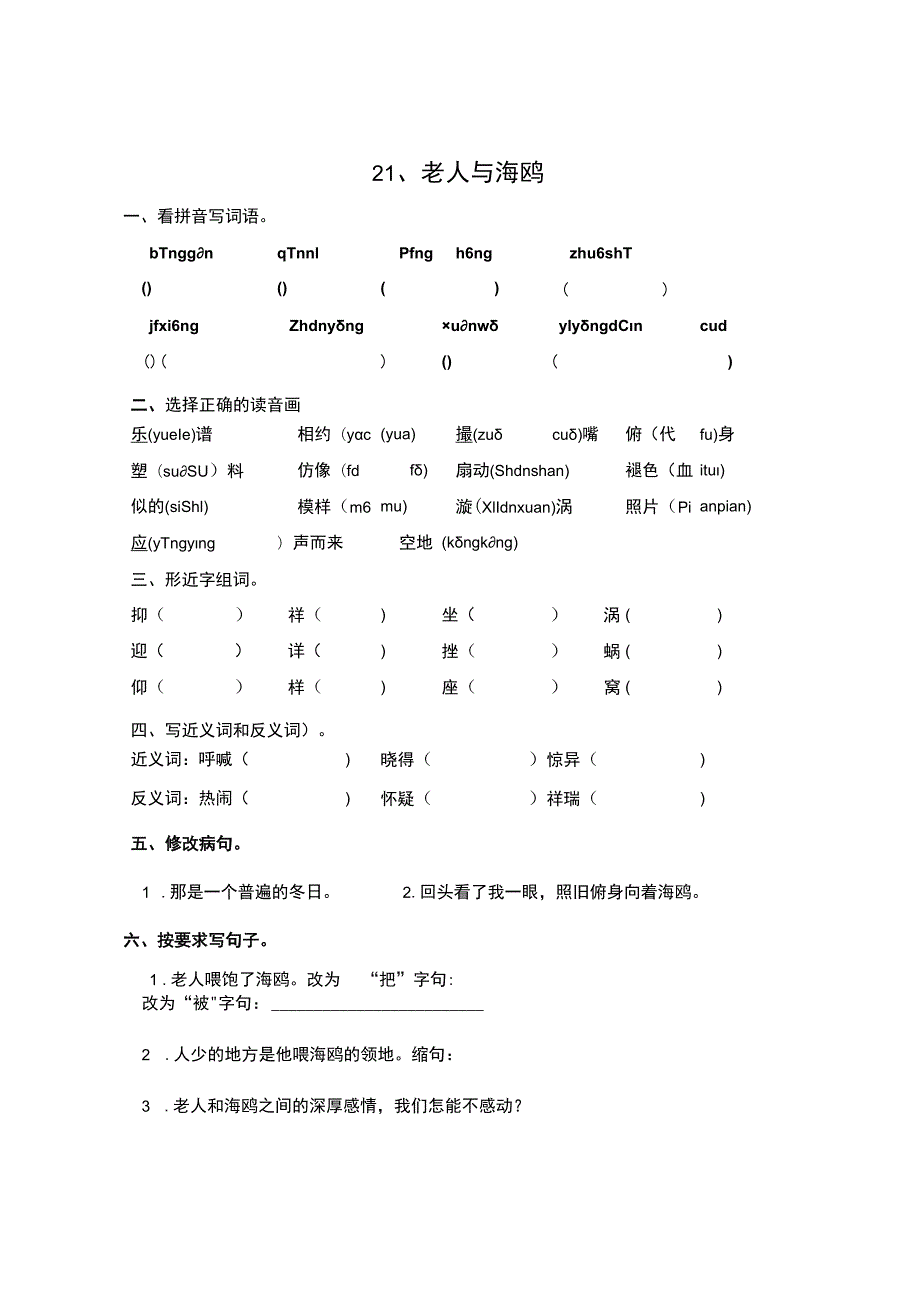 21、老人与海鸥练习题.docx_第1页