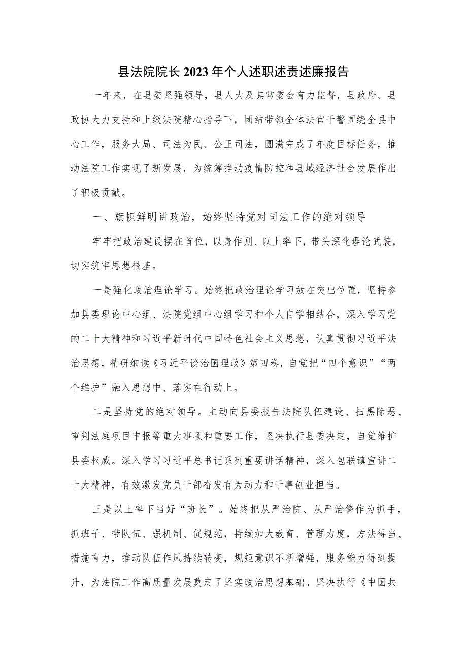 县法院院长2023年个人述职述责述廉报告.docx_第1页