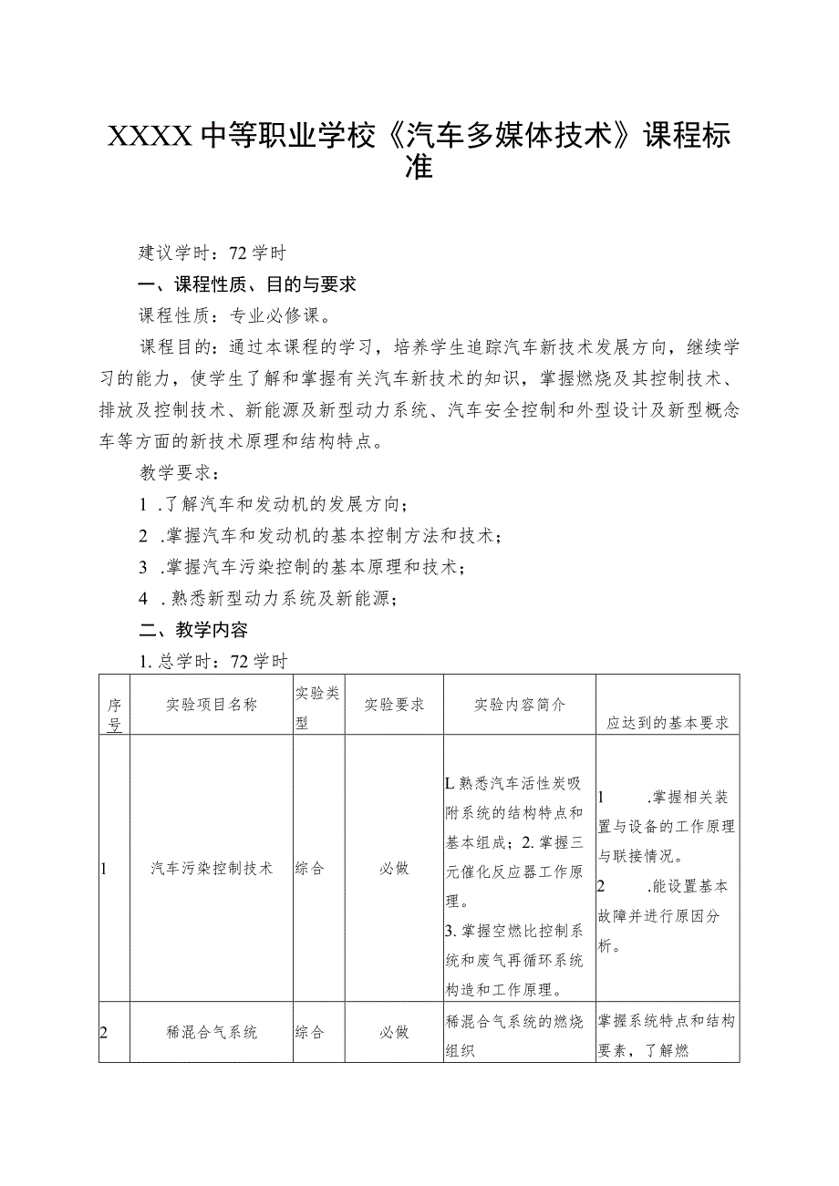 中等职业学校《汽车多媒体技术》课程标准.docx_第1页