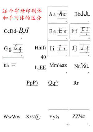 26个英文字母印刷体与手写体对照表及练习-l的印刷体和手写体.docx