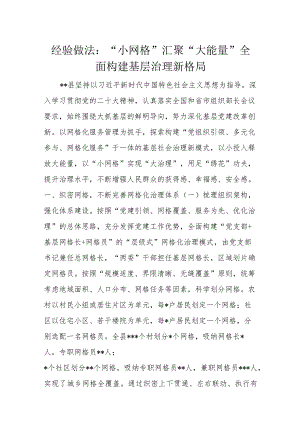 经验做法：“小网格”汇聚“大能量”全面构建基层治理新格局.docx