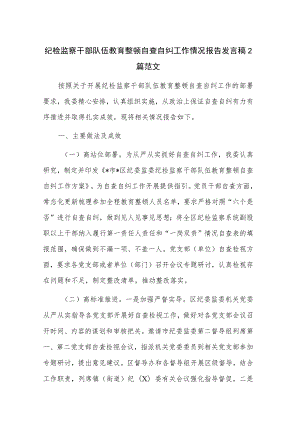 纪检监察干部队伍教育整顿自查自纠工作情况报告发言稿2篇范文.docx