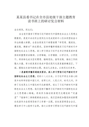 某某县委书记在全市县处级干部主题教育读书班上的研讨发言材料.docx