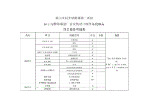 重庆医科大学附属第二医院标识标牌等零星广告宣传设计制作年度服务项目报价明细表.docx