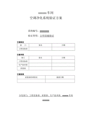 xx车间空调净化系统验证方案.docx