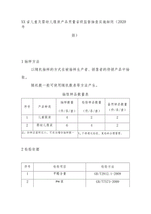 儿童及婴幼儿服装产品质量省级监督抽查实施细则(2020年版).docx