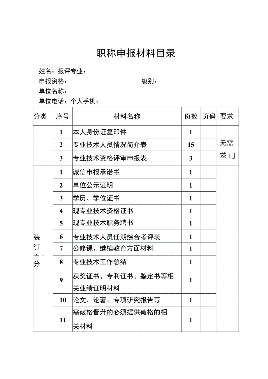 职称申报材料目录.docx_第1页