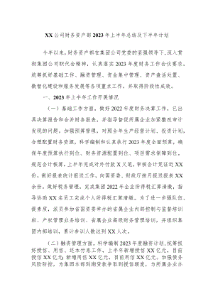 XX公司财务资产部2023年上半年总结及下半年计划.docx