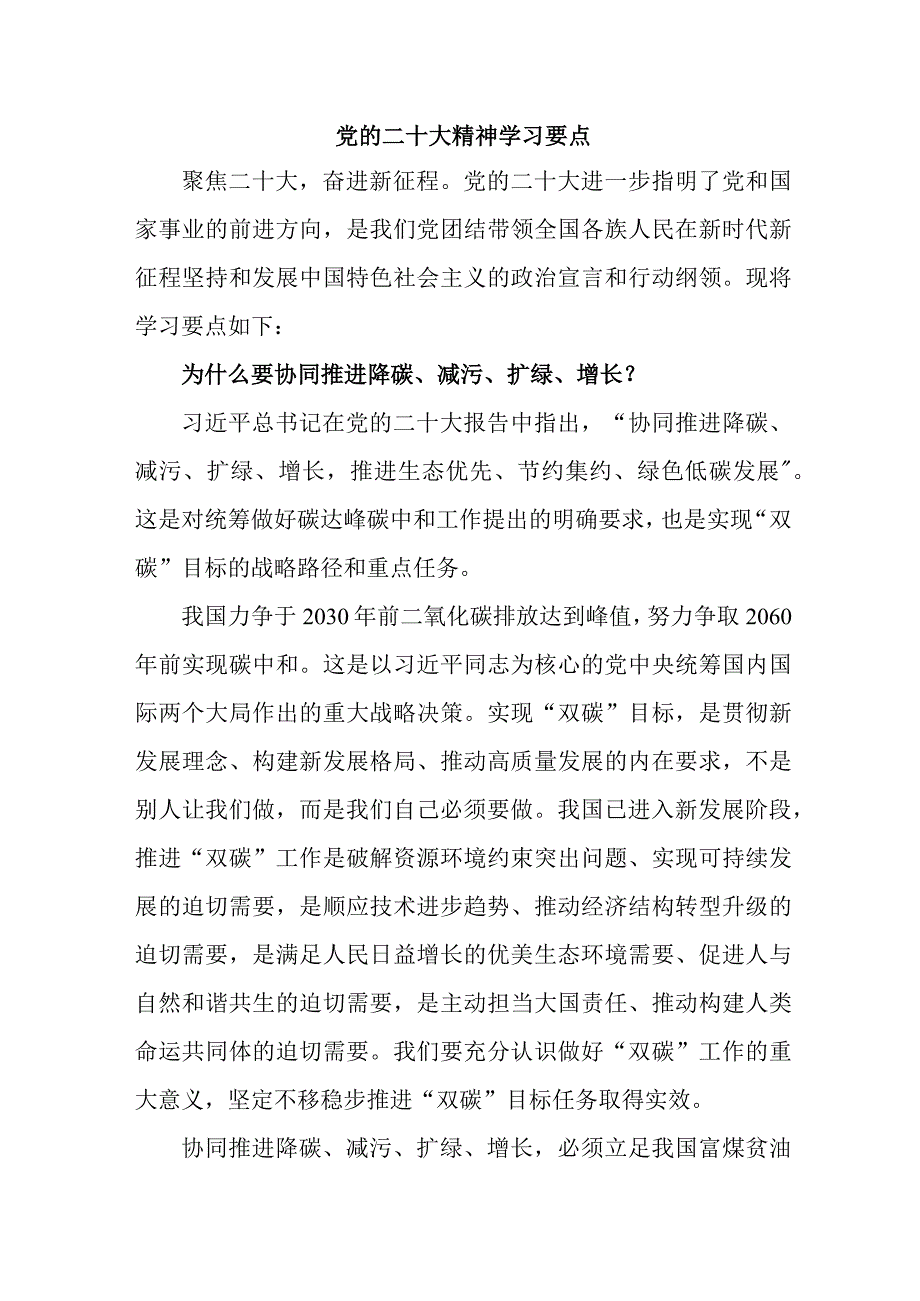 新能源单位开展专题学习《党的二十大精神》学习要点.docx_第1页