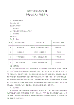 重庆市渝东卫生学校中药专业人才培养方案.docx