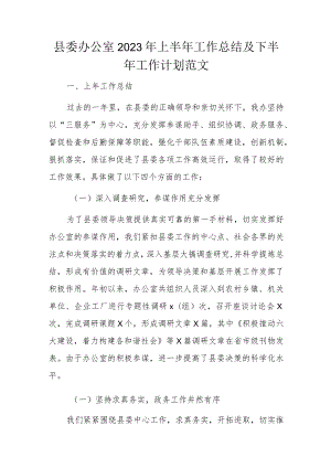 县委办公室2023年上半年工作总结及下半年工作计划范文.docx