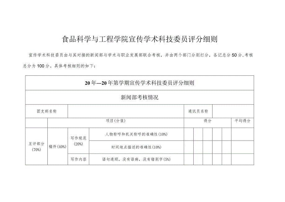 食品科学与工程学院宣传学术科技委员评分细则.docx_第1页