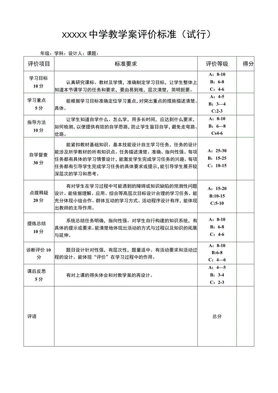 中学教学案评价标准.docx_第1页