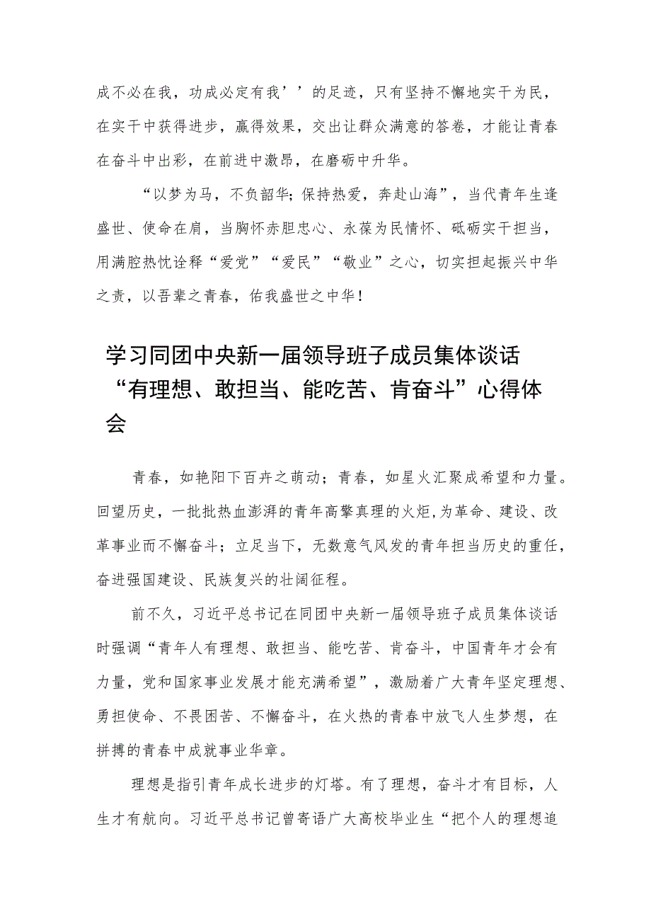 （8篇）2023学习同团中央新一届领导班子成员集体谈话重要讲话研讨发言心得体会.docx_第3页