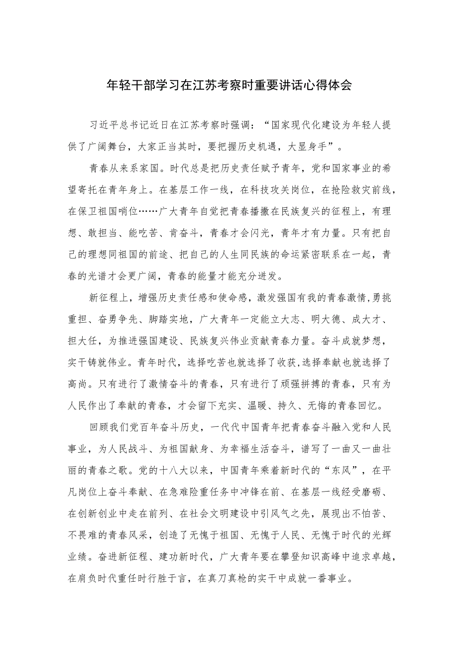 2023年轻干部学习在江苏考察时重要讲话心得体会精选六篇.docx_第1页