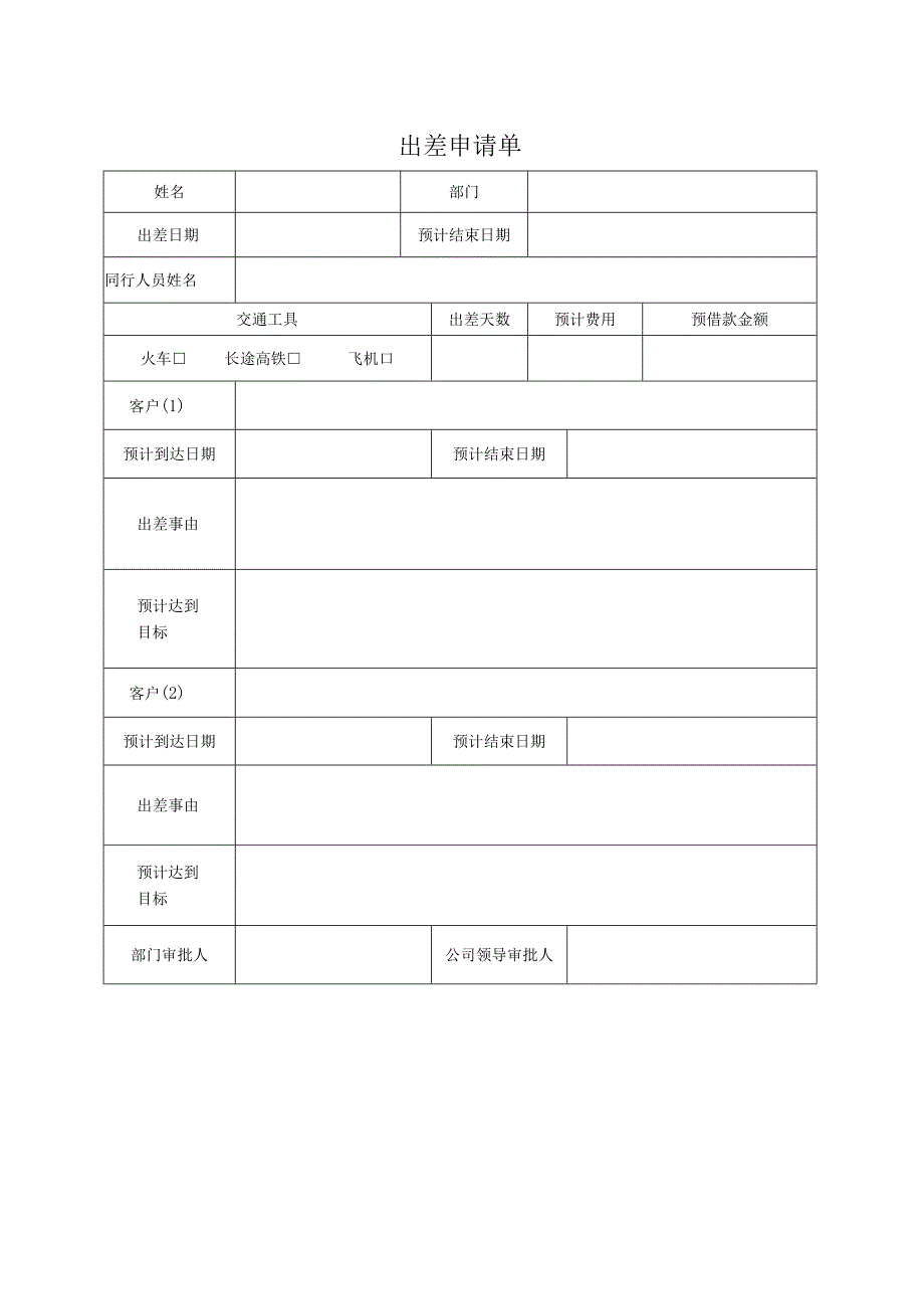 公司出差申请报告单.docx_第1页