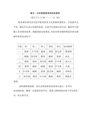 每天一小时校园体育活动安排表.docx