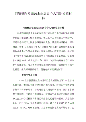 问题整改专题民主生活会个人对照检查材料.docx