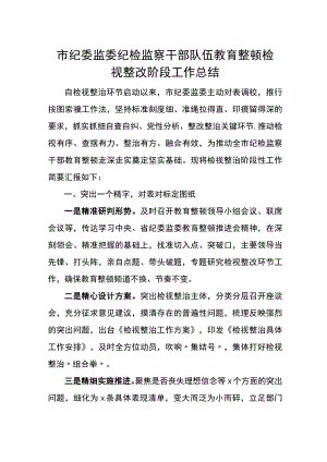 市纪委监委纪检监察干部队伍教育整顿检视整改阶段工作总结.docx