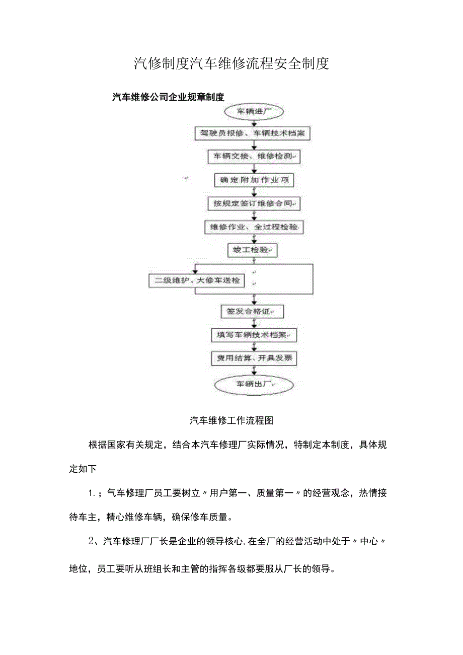 汽修制度汽车维修流程安全制度.docx_第1页