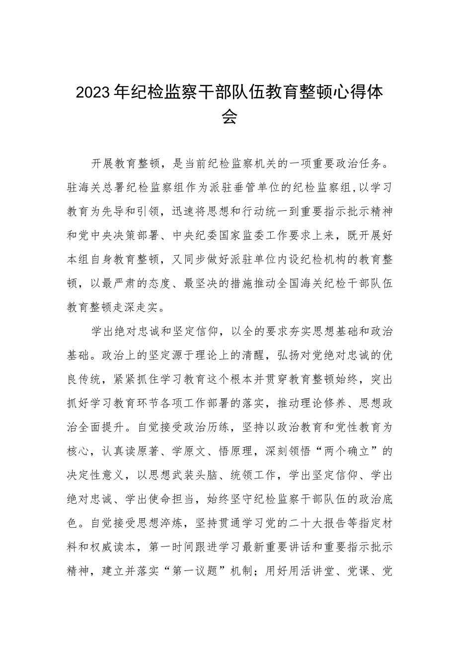 “2023年纪检监察干部队伍教育整顿”心得体会七篇.docx_第1页