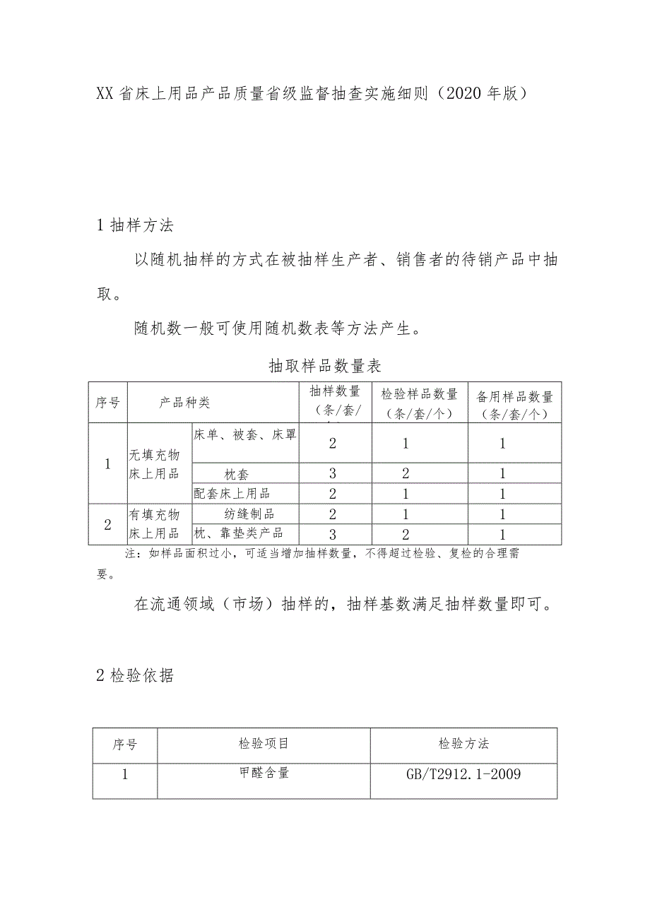 床上用品产品质量省级监督抽查实施细则(2020年版).docx_第1页