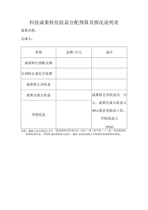 科技成果转化收益分配预算及情况说明表.docx